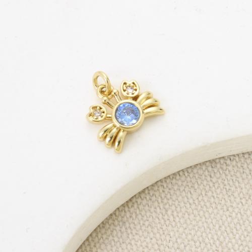 Cubic Zirconia Micro Pave Brass Pendant, Crab, plated, DIY & micro pave cubic zirconia, more colors for choice, nickel, lead & cadmium free, 10x11.30x2.90mm, Sold By PC