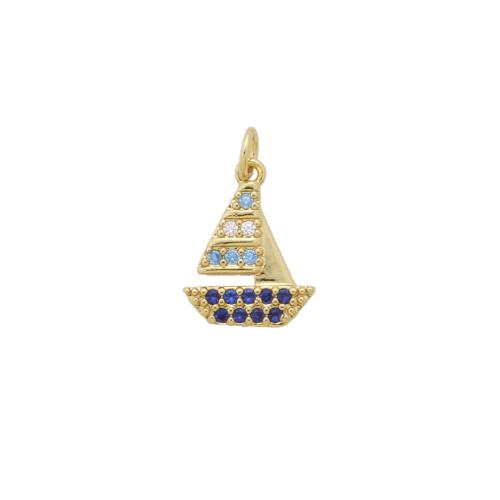 Cubic Zirconia Micro Pave Brass Pendant, Sail Boat, plated, DIY & micro pave cubic zirconia, more colors for choice, nickel, lead & cadmium free, 15.60x12.40x2.30mm, Sold By PC