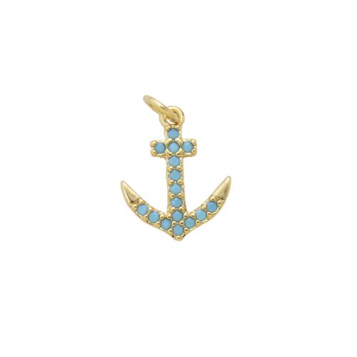 Cubic Zirconia Micro Pave Brass Pendant, Anchor, plated, DIY & micro pave cubic zirconia, more colors for choice, nickel, lead & cadmium free, 15.90x12.70x2.30mm, Sold By PC