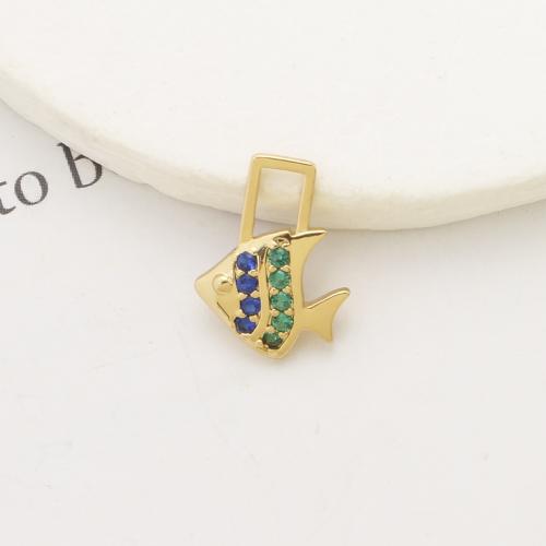 Cubic Zirconia Micro Pave Brass Pendant, Fish, plated, DIY & micro pave cubic zirconia, more colors for choice, nickel, lead & cadmium free, 15x11x2mm, Sold By PC