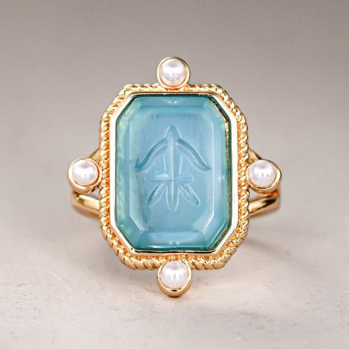 Brass Finger Ring, with Plastic Pearl & Acrylic, plated, fashion jewelry & different size for choice & for woman, Sold By PC