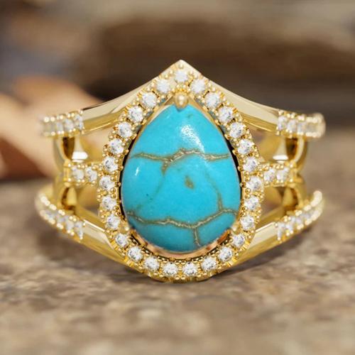 Cubic Zirconia Micro Pave Brass Ring, with Turquoise, plated, different size for choice & micro pave cubic zirconia & for woman & hollow, Sold By PC