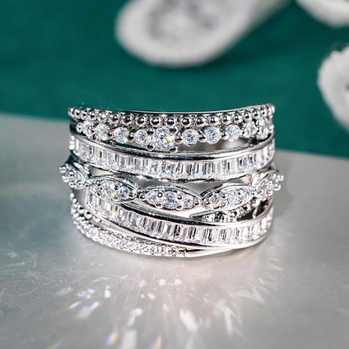 Cubic Zirconia Micro Pave Brass Ring, plated, different size for choice & micro pave cubic zirconia & for woman & hollow, Sold By PC