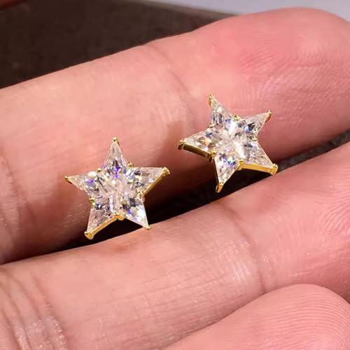 Cubic Zirconia Micro Pave Brass Earring, Star, plated, fashion jewelry & micro pave cubic zirconia & for woman, Sold By Pair