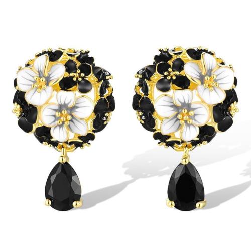 Brass Drop Earring, with Glass Rhinestone, plated, for woman & enamel & hollow, Sold By Pair