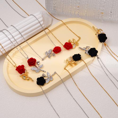 Cubic Zircon Micro Pave Brass Necklace, with 304 Stainless Steel Chain & Velveteen, plated, different styles for choice & micro pave cubic zirconia & for woman, more colors for choice, Sold By PC