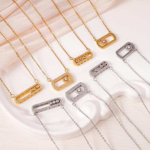 Cubic Zircon Micro Pave Brass Necklace, with 304 Stainless Steel Chain, plated, different styles for choice & micro pave cubic zirconia & for woman & hollow, more colors for choice, Sold By PC