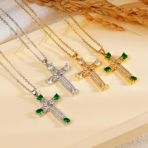 Cubic Zircon Micro Pave Brass Necklace, with 304 Stainless Steel Chain, plated, fashion jewelry & micro pave cubic zirconia & for woman, more colors for choice, Sold By PC