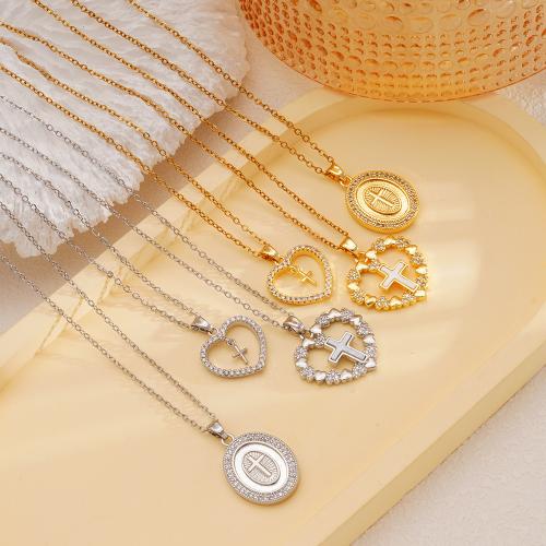 Cubic Zircon Micro Pave Brass Necklace, with 304 Stainless Steel Chain, plated, different styles for choice & micro pave cubic zirconia & for woman & hollow, more colors for choice, Sold By PC