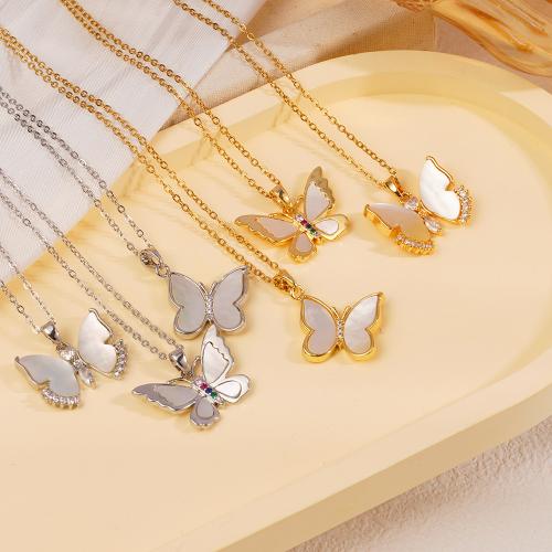 Cubic Zircon Micro Pave Brass Necklace, with 304 Stainless Steel Chain & Shell, plated, different styles for choice & micro pave cubic zirconia & for woman, more colors for choice, Sold By PC