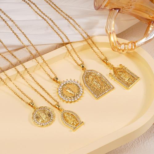 Cubic Zircon Micro Pave Brass Necklace, with 304 Stainless Steel Chain, real gold plated, different styles for choice & micro pave cubic zirconia & for woman, Sold By PC
