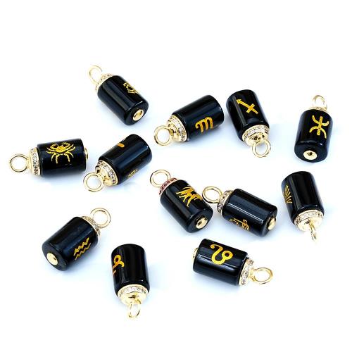 Black Agate Pendants, with Tibetan Style, 12 Signs of the Zodiac, plated, DIY & with rhinestone, more colors for choice, 24x10mm, Sold By PC