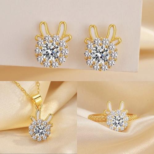 Rhinestone Jewelry Sets, Stud Earring & finger ring & necklace, Tibetan Style, Antlers, plated, fashion jewelry & with rhinestone, more colors for choice, Sold By Set