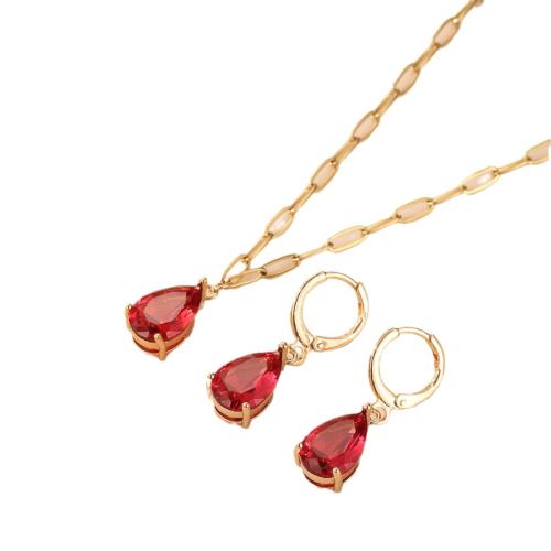 Cubic Zirconia Micro Pave Brass Jewelry Sets, earring & necklace, plated, fashion jewelry & micro pave cubic zirconia, more colors for choice, 8x29mm, Length:55 cm, Sold By Set