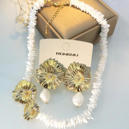 Tibetan Style Jewelry Sets, earring & necklace, with Shell, plated, fashion jewelry, mixed colors, Length:55 cm, Sold By Set