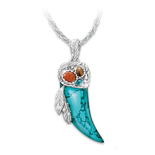Natural Gemstone Necklace, 304 Stainless Steel, with Tiger Eye & Natural Turquoise, plated, fashion jewelry, mixed colors, 68x28mm, Length:57 cm, Sold By PC