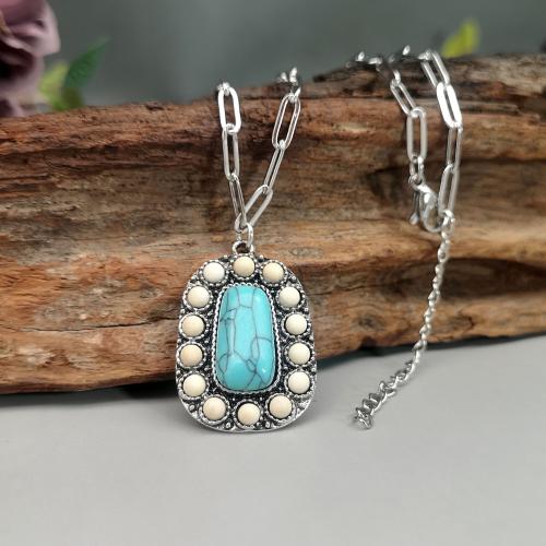 Fashion Turquoise Necklace, Tibetan Style, with Natural Turquoise, plated, fashion jewelry, mixed colors, 21x31mm, Length:50 cm, Sold By PC