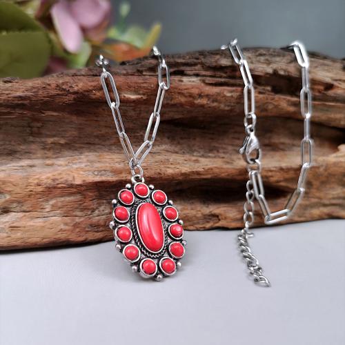 Natural Gemstone Necklace, Tibetan Style, with Gemstone, plated, fashion jewelry, mixed colors, 22x50mm, Length:45 cm, Sold By PC