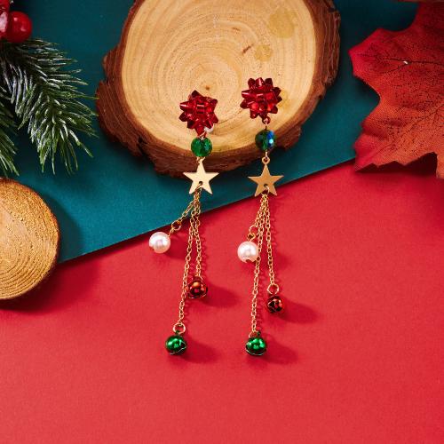 Christmas Earrings, Tibetan Style, with Crystal & Plastic Pearl, Christmas Design & different styles for choice & for woman, Sold By Pair