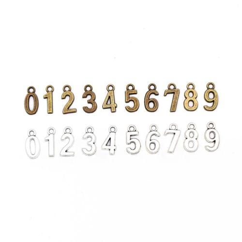 Zinklegierung Buchstaben Anhänger, Zahl, plattiert, DIY, keine, 15x7x2mm, 10PCs/setzen, verkauft von setzen