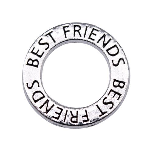 Zink-Aluminium-Anhänger, Zinklegierung, Kreisring, antik silberfarben plattiert, DIY & mit Brief Muster, 19x19mm, 10PCs/Tasche, verkauft von Tasche