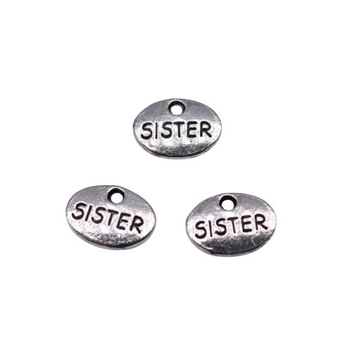 En alliage de zinc message Pendentifs, Plaqué de couleur d'argent, DIY & avec le motif de lettre, 12x9mm, 20PC/sac, Vendu par sac