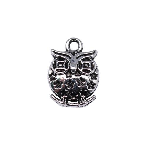 Pendentifs animaux en alliage de zinc, hibou, Plaqué de couleur d'argent, DIY, 13x9mm, 20PC/sac, Vendu par sac