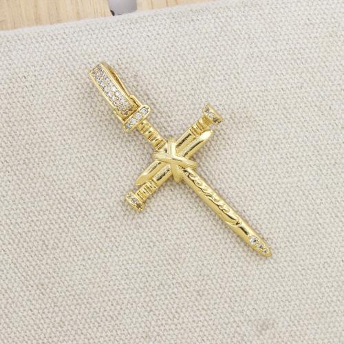 Cubique Pendentif en laiton zircon pavent, croix, Placage, DIY & pavé de micro zircon, plus de couleurs à choisir, 45x21.80x3mm, Vendu par PC