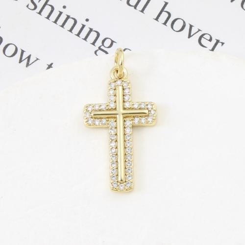 Cubique Pendentif en laiton zircon pavent, croix, Placage, DIY & pavé de micro zircon, doré, 21x12x2.20mm, Vendu par PC