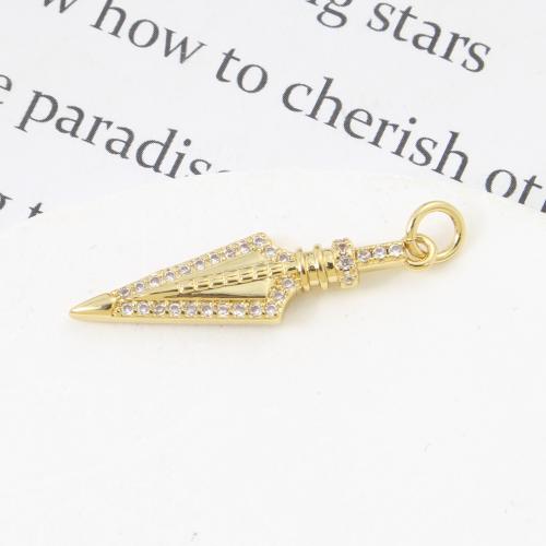 Cubique Pendentif en laiton zircon pavent, Conique, Placage, DIY & pavé de micro zircon, doré, 29x7.50x3.30mm, Vendu par PC