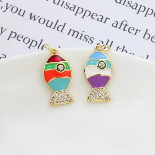 Cúbicos Circonia Colgante Latón Micro pavimenta, metal, Pez, chapado, Bricolaje & micro arcilla de zirconia cúbica & esmalte, más colores para la opción, 19x9.50x2.80mm, Vendido por UD