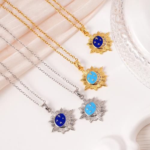 Cubic Zircon Micro Pave Brass Necklace, with 304 Stainless Steel Chain, plated, micro pave cubic zirconia & for woman & enamel, more colors for choice, Sold By PC