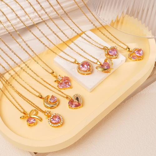 Cubic Zircon Micro Pave Brass Necklace, with 304 Stainless Steel Chain, plated, different styles for choice & micro pave cubic zirconia & for woman, golden, Sold By PC