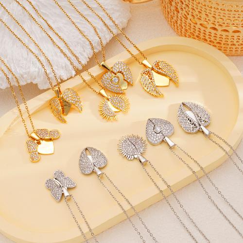 Cubic Zircon Micro Pave Brass Necklace, with 304 Stainless Steel Chain, plated, different styles for choice & micro pave cubic zirconia & for woman, more colors for choice, Sold By PC