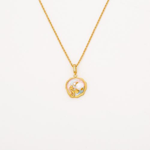 Freshwater Pearl Brass Necklace, with Freshwater Pearl, real gold plated, fashion jewelry & for woman & enamel, more colors for choice, Sold By PC