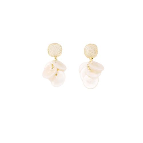 Shell Earrings, Brass, with Shell, real gold plated, fashion jewelry & for woman, Sold By Pair