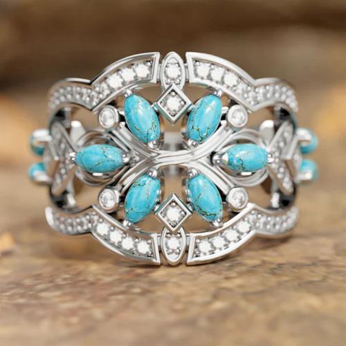 Cubic Zirconia Micro Pave Brass Ring, with Turquoise, plated, different size for choice & micro pave cubic zirconia & for woman & hollow, Sold By PC