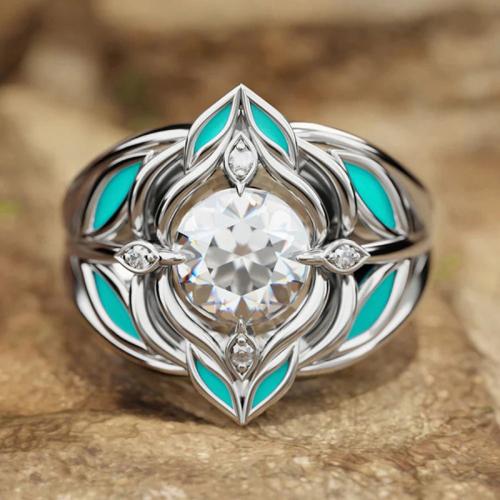 Cubic Zirconia Micro Pave Brass Ring, plated, different size for choice & micro pave cubic zirconia & for woman & enamel, Sold By PC