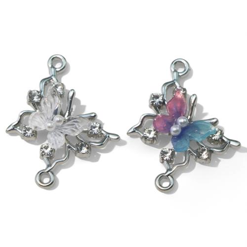 Connecteur d'alliage de Zinc résine, avec résine & perle de plastique, papillon, Placage, DIY & avec strass, plus de couleurs à choisir, Vendu par PC