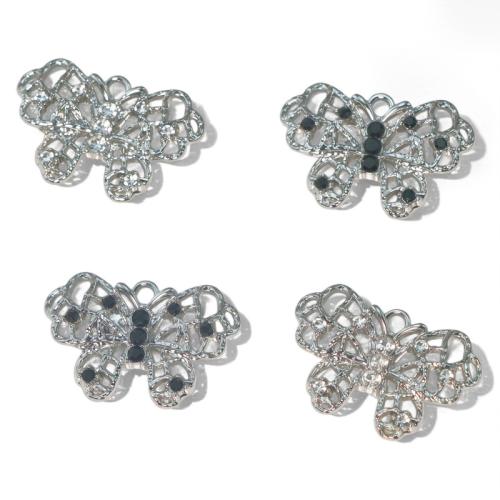 Zinc alliage strass Pendants, alliage de zinc, papillon, Placage, DIY & avec strass & creux, plus de couleurs à choisir, Vendu par PC