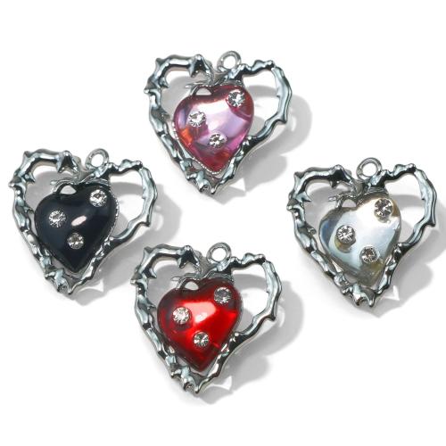 Zinc alliage strass Pendants, alliage de zinc, coeur, Placage, DIY & avec strass & creux, plus de couleurs à choisir, 24x23mm, Vendu par PC