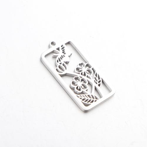 Stainless Steel Pendants, 304 Stainless Steel, Rectangle, silver color plated, DIY & hollow, silver color, Sold By PC