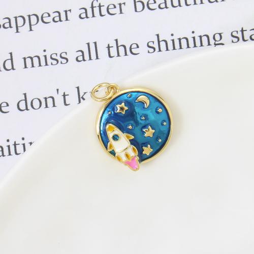 Messing Schmuck Anhänger, rund, plattiert, DIY & Emaille, keine, frei von Nickel, Blei & Kadmium, 18.60x16.40x3.80mm, verkauft von PC