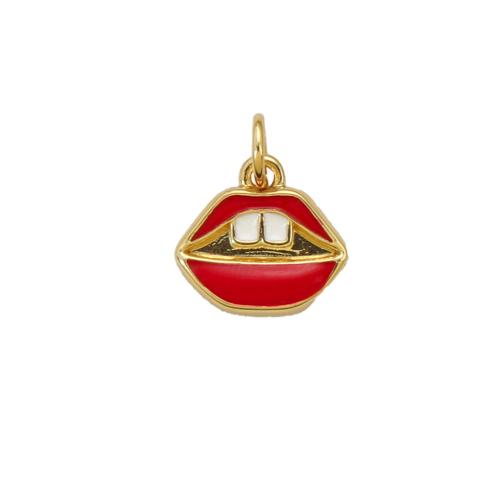 Brass Jewelry Pendants, Lip, plated, DIY & enamel, red, nickel, lead & cadmium free, 10.70x11.60x2.50mm, Sold By PC
