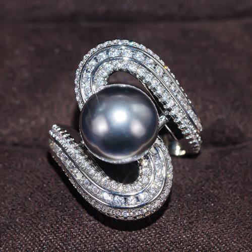 Cubique anneau en laiton Circonia Micro Pave, avec perle de plastique, Placage, normes différentes pour le choix & pavé de micro zircon & pour femme, Vendu par PC