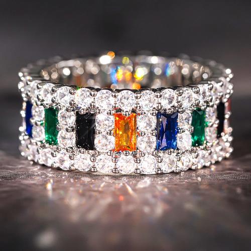 Kubische Zro2-Micro Pave Messingring, Messing, plattiert, verschiedene Größen vorhanden & Micro pave Zirkonia & für Frau, farbenfroh, verkauft von PC