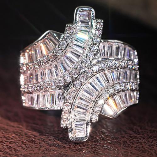 Cubique anneau en laiton Circonia Micro Pave, Placage, normes différentes pour le choix & pavé de micro zircon & pour femme, Vendu par PC