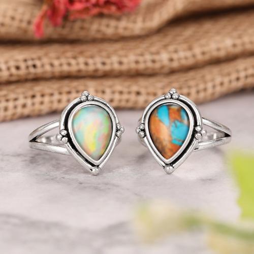 Brass Finger Ring, antique silver color plated, different size for choice & for woman & epoxy gel & decal, more colors for choice, Sold By PC