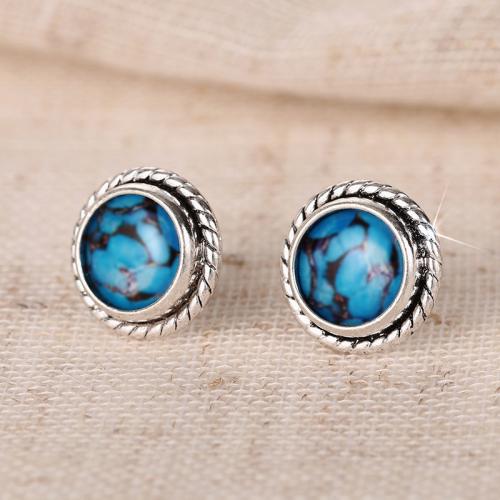 Messing Ohrstecker, rund, plattiert, für Frau & Epoxy Aufkleber & Aufkleber, verkauft von Paar