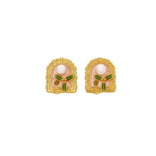 Pendientes de Perlas de Freshwater, metal, con Perlas cultivadas de agua dulce, chapado en oro real, Joyería & para mujer & esmalte, más colores para la opción, Vendido por Par